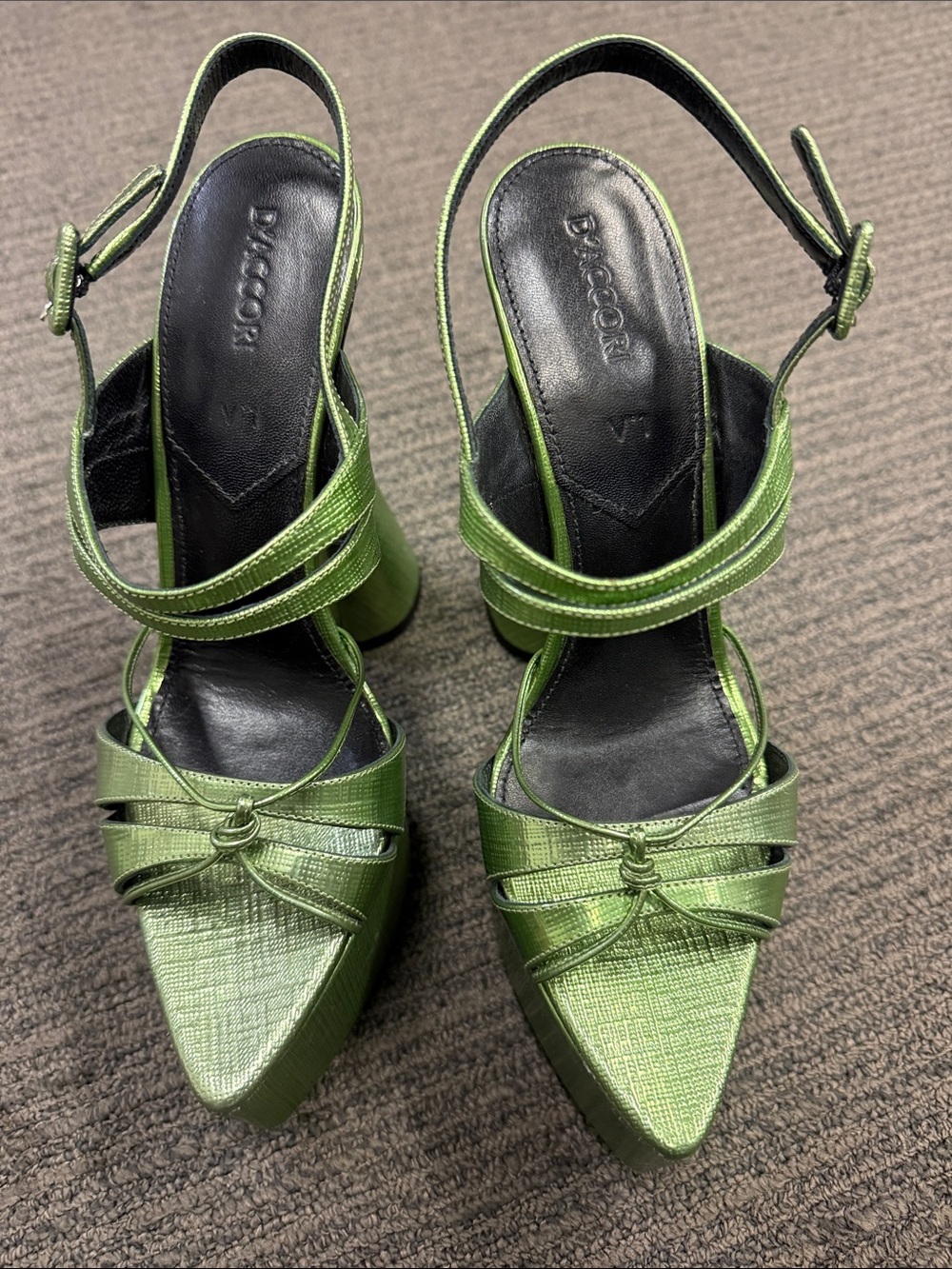 Green Pointed Toe Strappy Slingback Heels